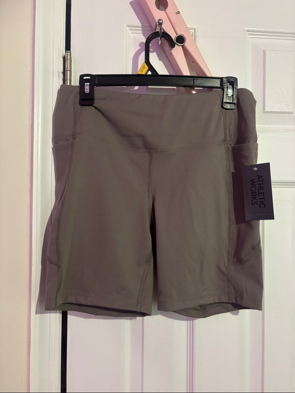 Athletic Works High-Waist Pocket Bike Shorts - Taupe